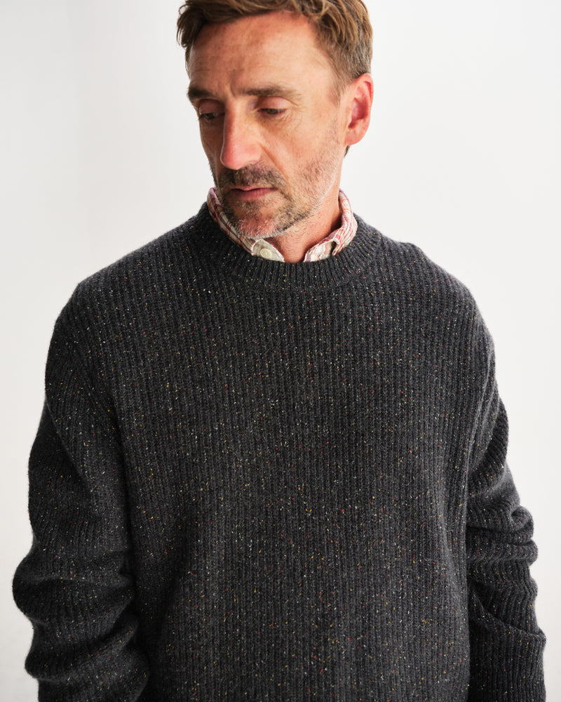 wax london men's Wilde - Charcoal Donegal Wool Crewneck