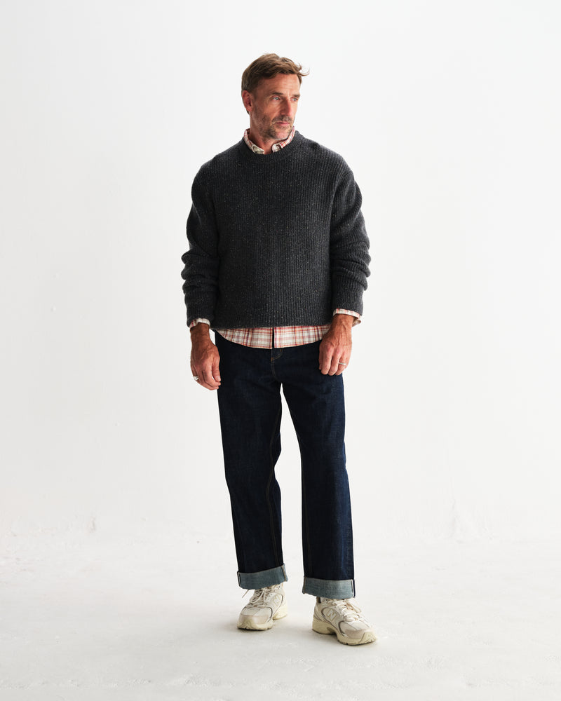 wax london men's Wilde - Charcoal Donegal Wool Crewneck