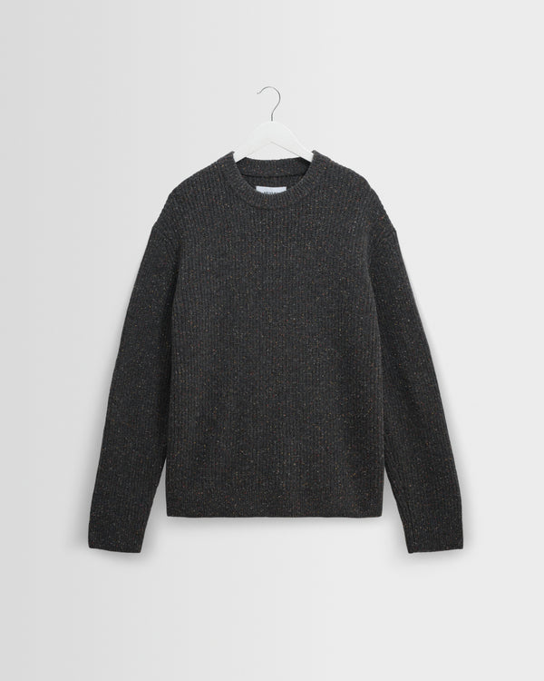 wax london men's Wilde - Charcoal Donegal Wool Crewneck