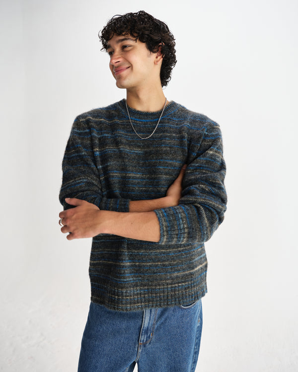 wax london men's Wilde - Grey And Teal Space Dye Wool Crewneck