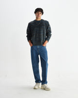 wax london men's Wilde - Grey And Teal Space Dye Wool Crewneck