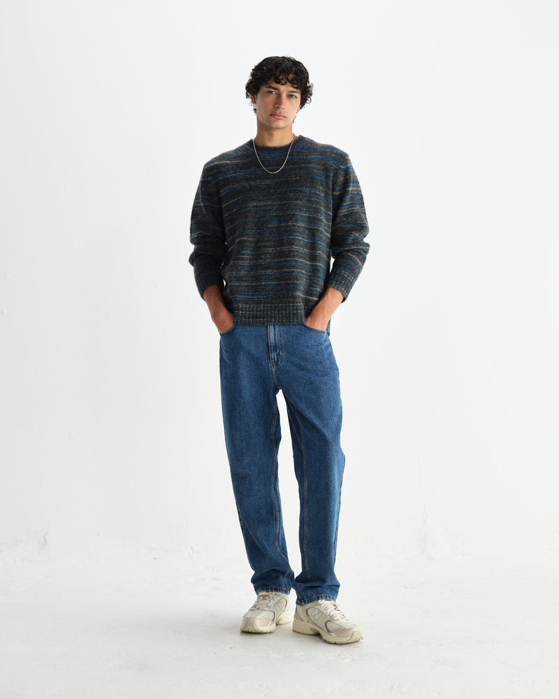 wax london men's Wilde - Grey And Teal Space Dye Wool Crewneck