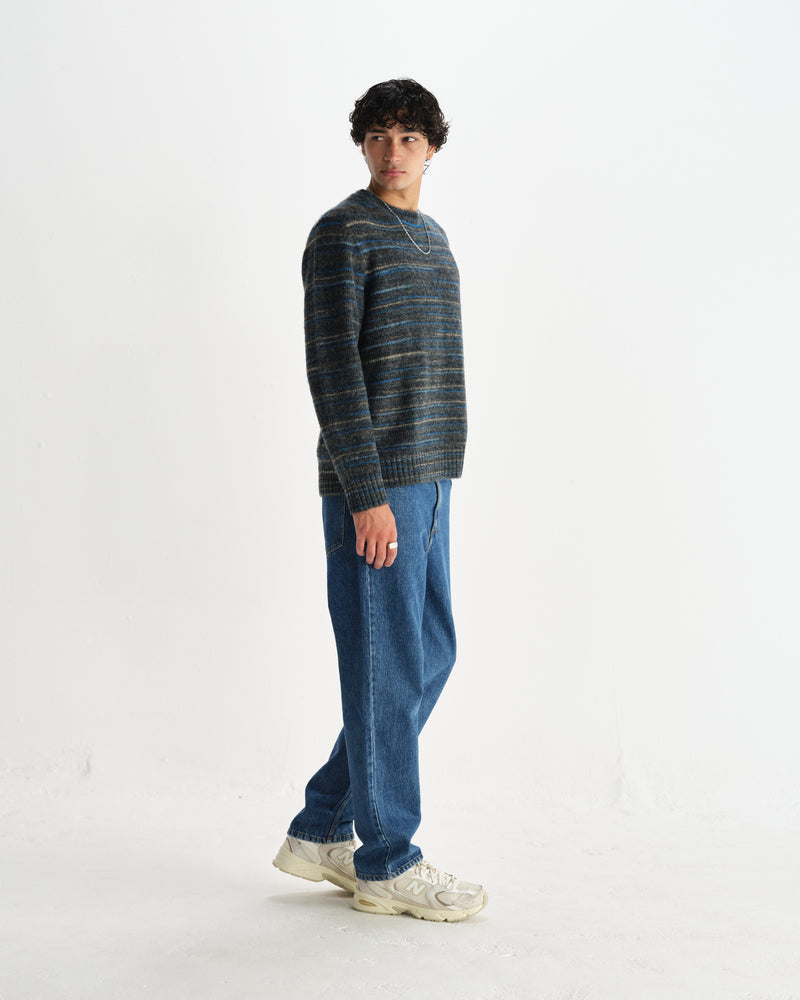 wax london men's Wilde - Grey And Teal Space Dye Wool Crewneck