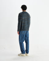 wax london men's Wilde - Grey And Teal Space Dye Wool Crewneck