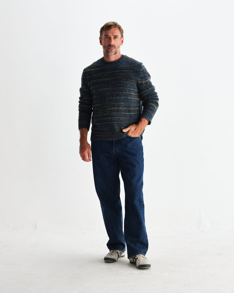 wax london men's Wilde - Grey And Teal Space Dye Wool Crewneck