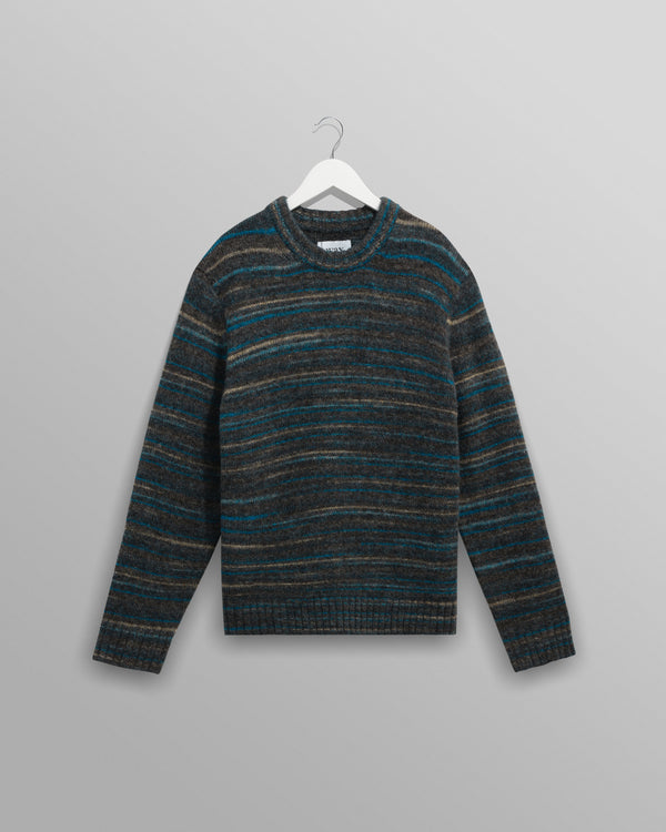 wax london men's Wilde - Grey And Teal Space Dye Wool Crewneck