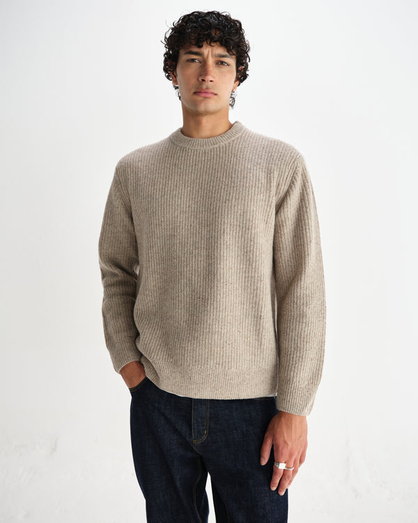 wax london men's Wilde - Natural Donegal Wool Crewneck