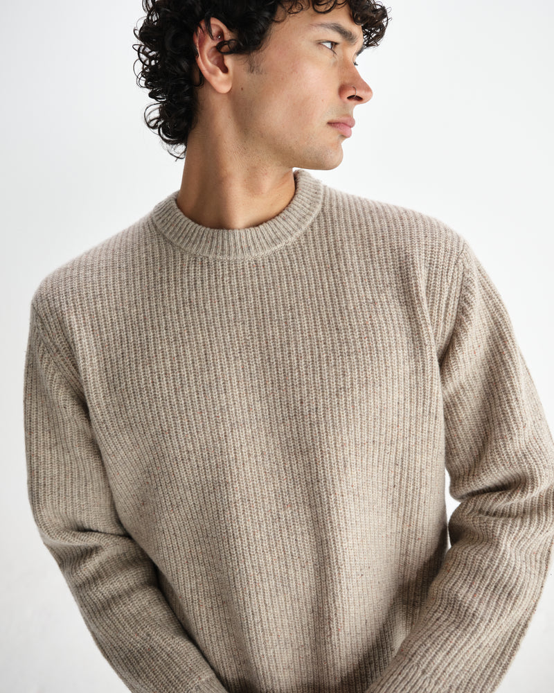 wax london men's Wilde - Natural Donegal Wool Crewneck