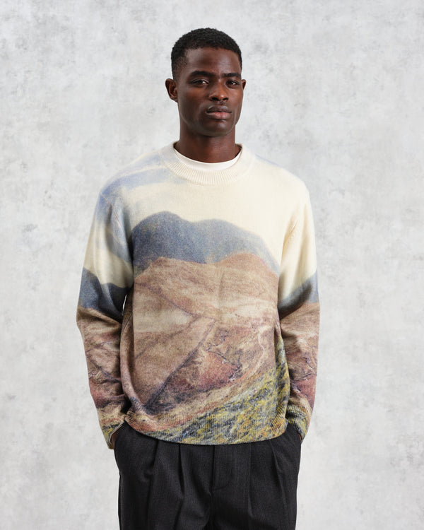 wax london Wilde - Natural Landscape Print Wool Crew Neck