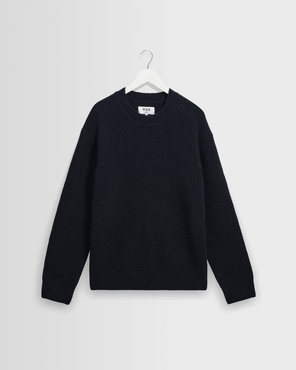 wax london men's Wilde - Navy Fluffy Wool Crewneck