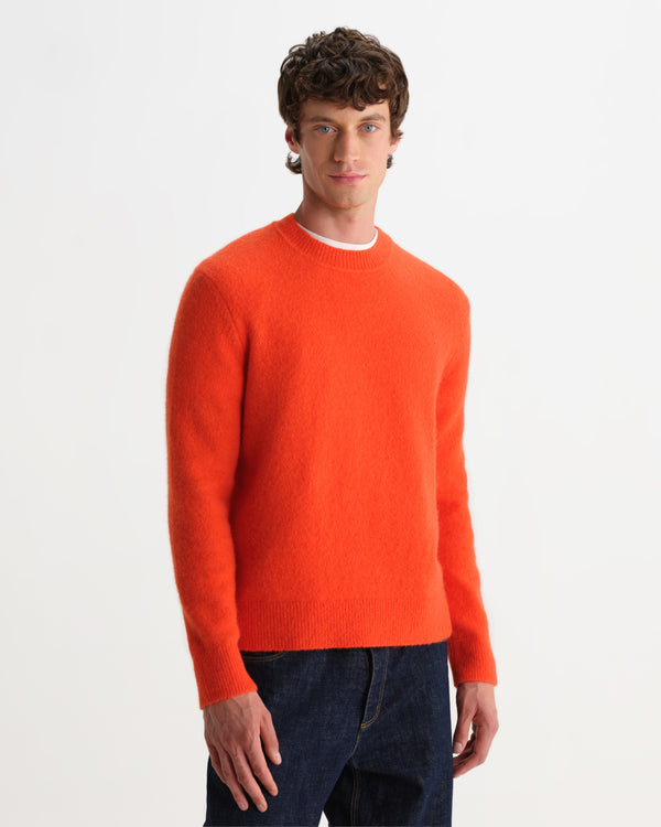 wax london men's Wilde - Orange Fluffy Wool Crewneck