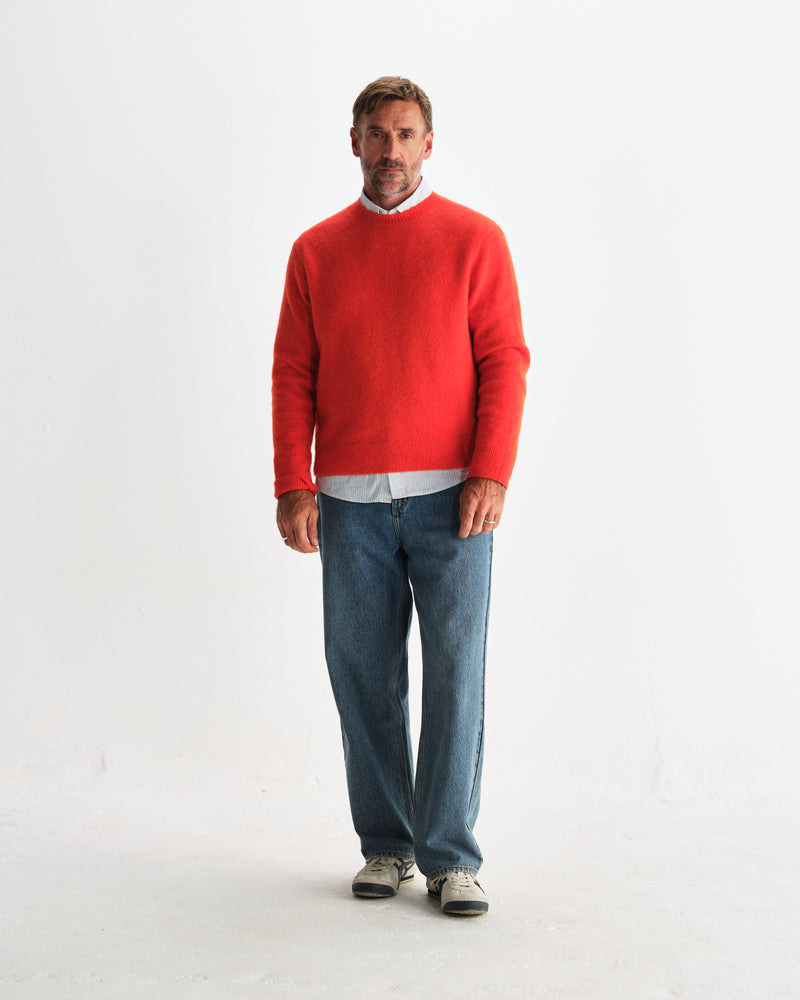 wax london men's Wilde - Orange Fluffy Wool Crewneck