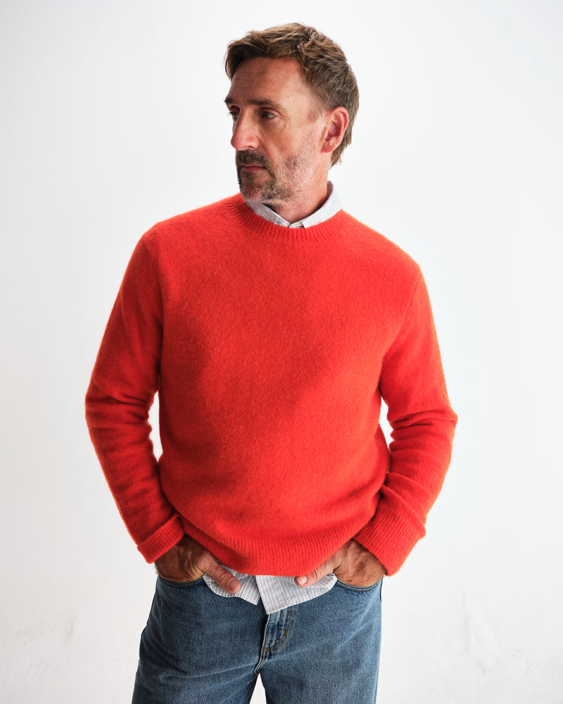 wax london men's Wilde - Orange Fluffy Wool Crewneck