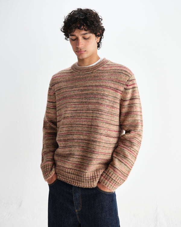 wax london men's Wilde - Pink And Brown Space Dye Wool Crewneck