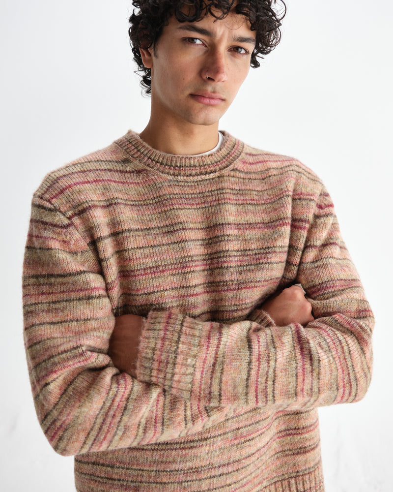 wax london men's Wilde - Pink And Brown Space Dye Wool Crewneck