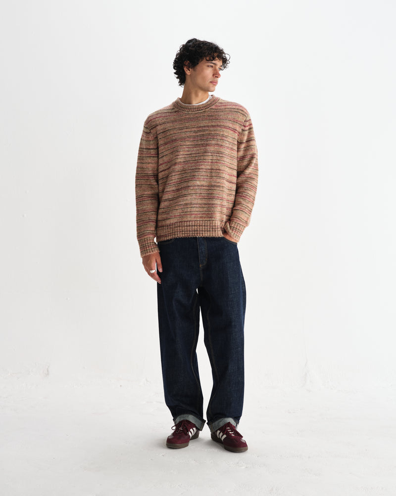 wax london men's Wilde - Pink And Brown Space Dye Wool Crewneck