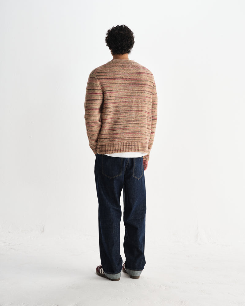 wax london men's Wilde - Pink And Brown Space Dye Wool Crewneck