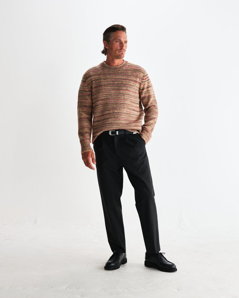 wax london men's Wilde - Pink And Brown Space Dye Wool Crewneck