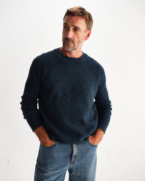 wax london men's Wilde - Teal Fluffy Wool Crewneck