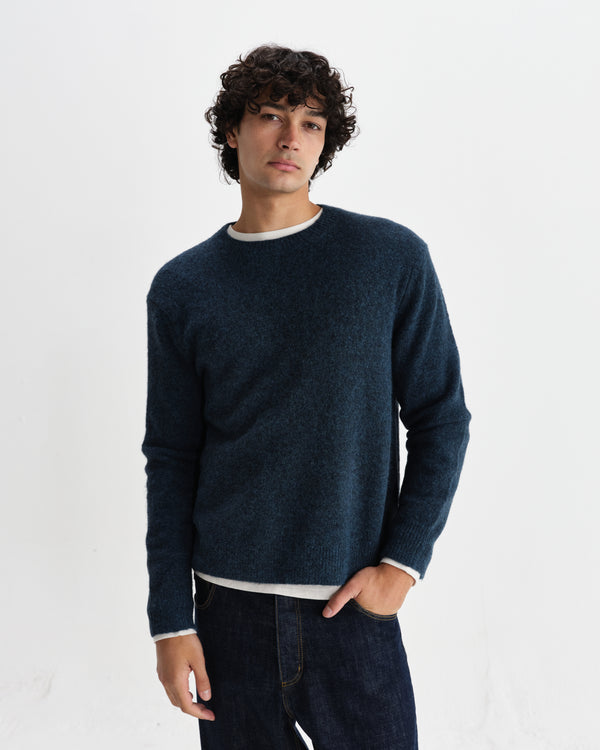 wax london men's Wilde - Teal Fluffy Wool Crewneck
