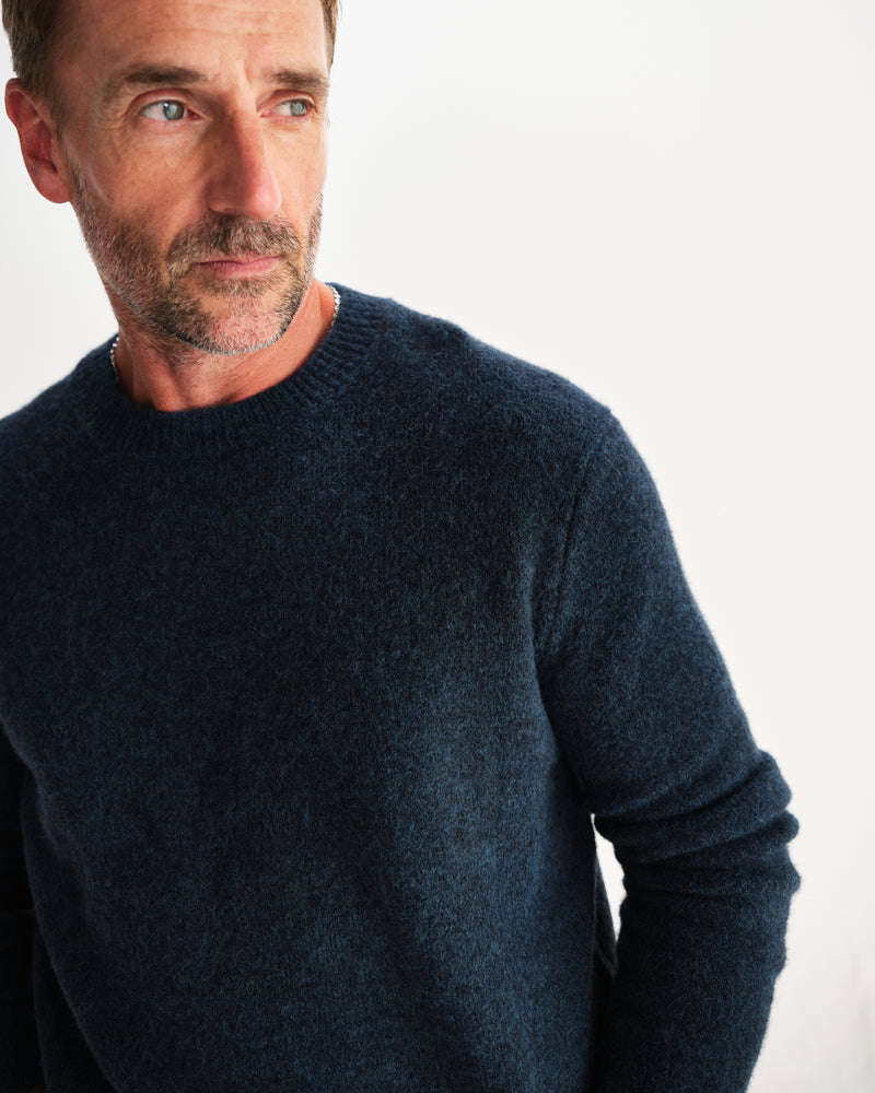 wax london men's Wilde - Teal Fluffy Wool Crewneck