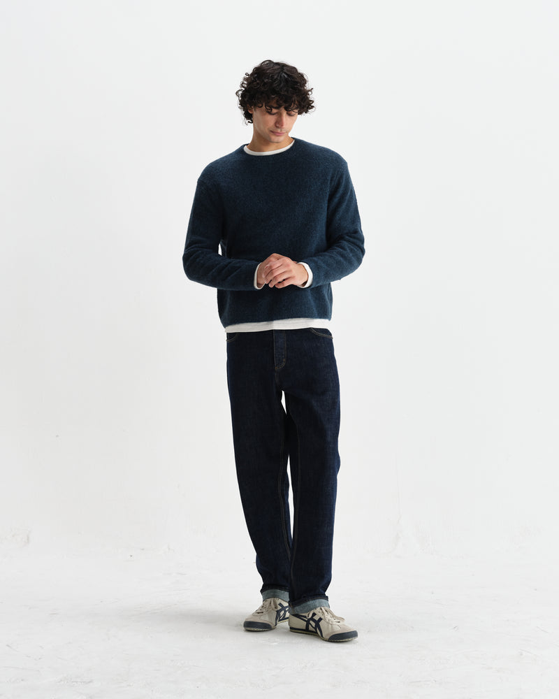 wax london men's Wilde - Teal Fluffy Wool Crewneck