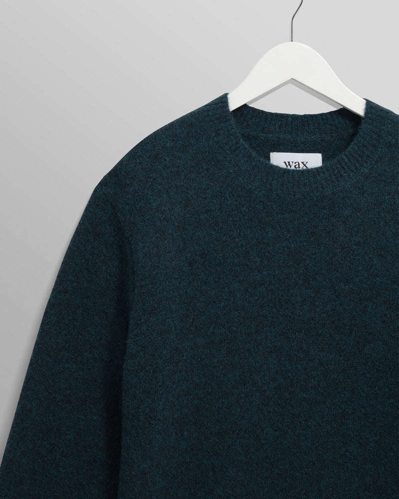 wax london men's Wilde - Teal Fluffy Wool Crewneck