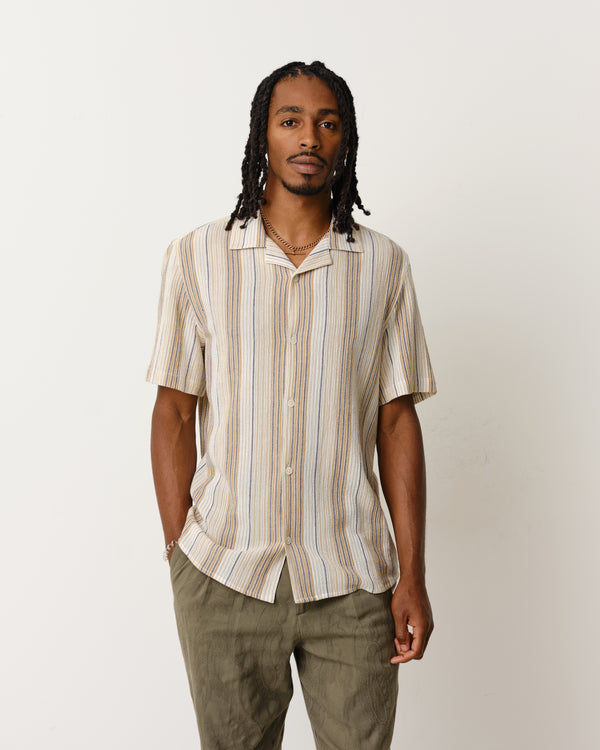 Didcot Shirt Navy/Mustard Crinkle Stripe