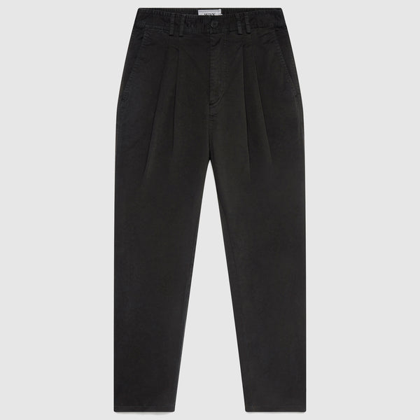 Pleat Trousers Black Cotton Twill