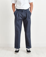 Pleat Trousers Navy Cotton Twill