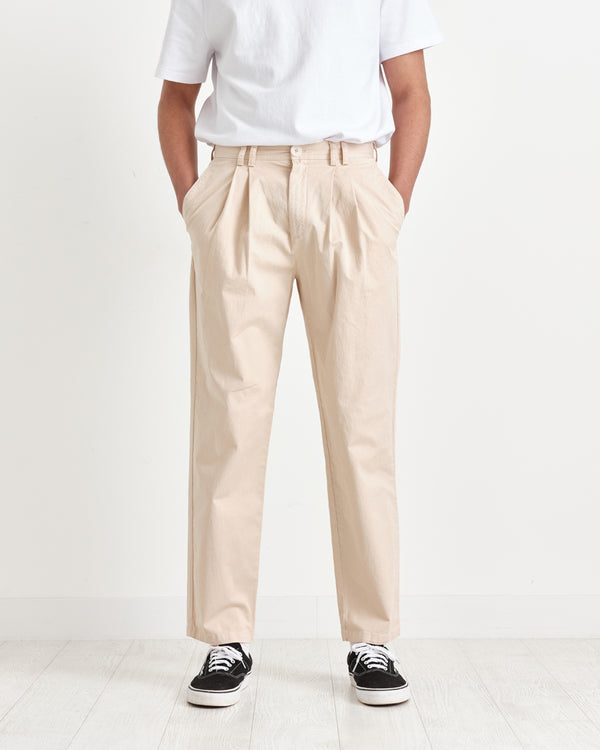 Pleat Trousers Sand Cotton Twill